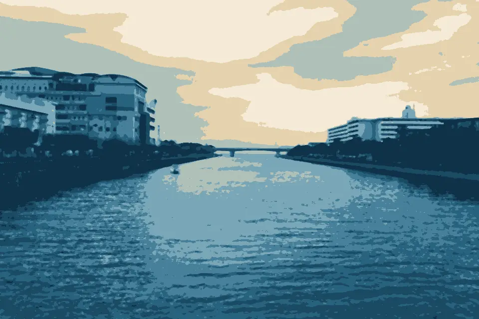 Fukuhama Beach: Komogawa River from Jigyohamabashi Bridge (north)