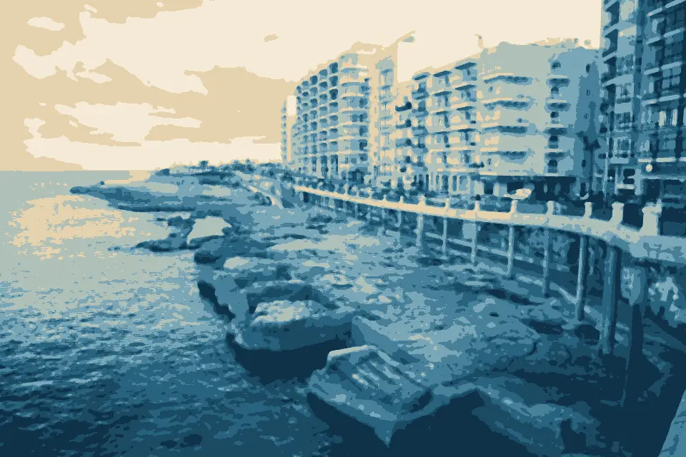 Sliema beach: View towards Tigne point 01